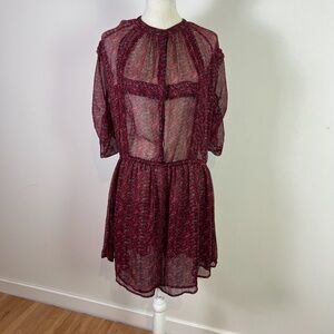 Urban Outfitters Staring At Stars Women’s Maroon Floral Sheer Mini Dress Medium